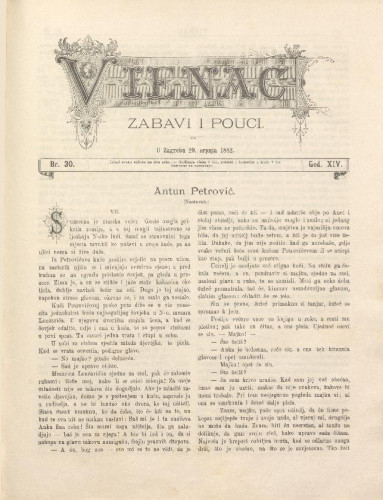 Vienac : zabavi i pouci. : 14,30(1882) / urednik Fran Folnegović.