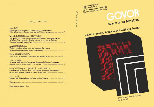 Govor : časopis za fonetiku : 34,2(2017) / Gordana Varošanec-Škarić, glavna urednica.