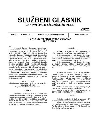 Službeni glasnik Koprivničko-križevačke županije : 30,33 (2022)   / glavni i odgovorni urednik Marina Jakšić.