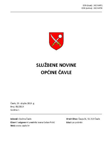 Službene novine Općine Čavle : 1,5(2019)  / glavni i odgovorni urednik Ivana Cvitan Polić
