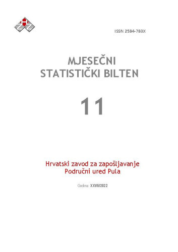 Mjesečni statistički bilten : 27,11(2022)  / Hrvatski zavod za zapošljavanje, Područni ured Pula ; urednica Tanja Lorencin Matić.