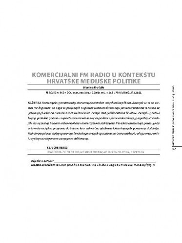 Komercijalni FM radio u kontekstu hrvatske medijske politike / Marina Mučalo.