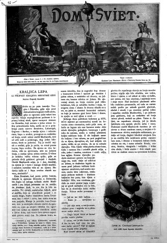 Dom i sviet  : ilustrovani list za zabavu, pouku i viesti dnevnih dogadjajih, javnom i družtvenom životu, umjetnosti i znanosti, trgovini, obrtu, glasbi i kazalištu : 15,10(1902) / urednik Stjepan Kugli.