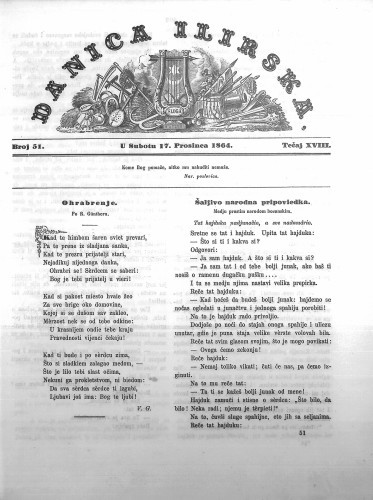 Danica ilirska : 18,51(1864)  / urednik Ljudevit Gaj.