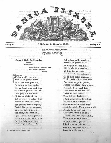 Danica ilirska : 20,27(1866)  / urednik Ljudevit Gaj.