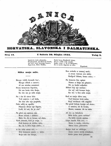 Danica horvatska, slavonska i dalmatinska : 10,13(1844)  / učrednik Ljudevit Gaj.