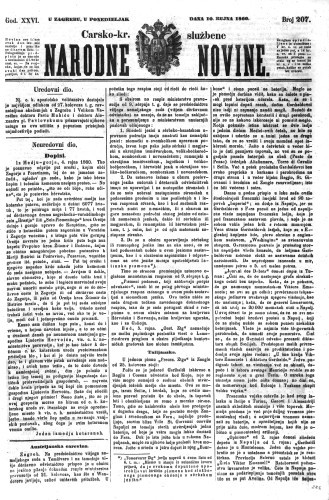 Carsko-kr. službene narodne novine : 26,207(1860)  / odgovorni učrednik Dr. Demeter.