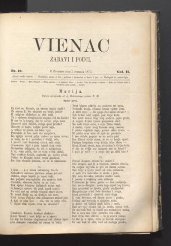 Vienac : zabavi i pouci. : 2,19(1870) / urednik Ivan Perkovac.