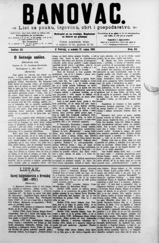 Banovac  : list za pouku, trgovinu, obrt i gospodarstvo : 23,38(1910) / odgovorni urednik Dragutin Benko.