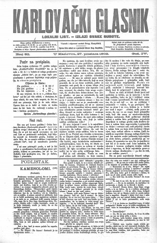 Karlovački glasnik : lokalni list : 4,52(1902) / odgovorni urednik Drag. Hauptfeld.