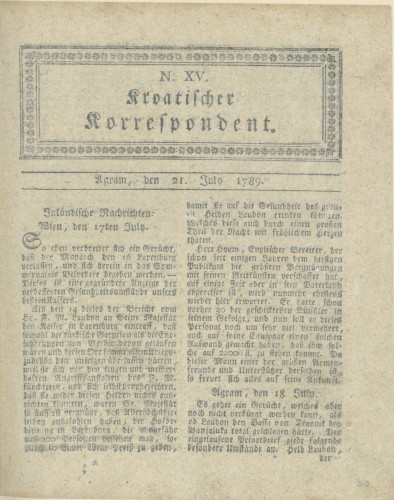 Kroatischer Korrespondent : 1,15(1789)   / [Johann Thomas].