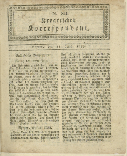 Kroatischer Korrespondent : 1,12(1789)   / [Johann Thomas].