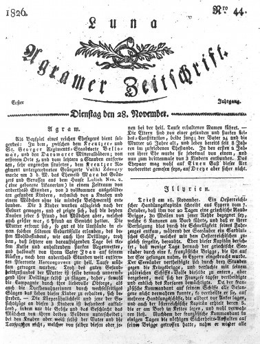Luna Agramer Zeitschrift : 1,44(1826) / Herausgeber und Redacteurs F. S. Stauduar.