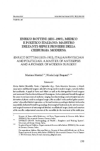 Enrico Bottini (1835–1903), medico e politico Italiano : maestro dell’anti-sepsi e pioniere della chirurgia moderna / Mariano Martini, Nicola Luigi Bragazzi.