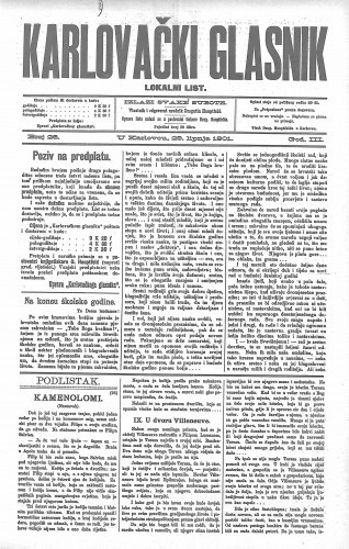 Karlovački glasnik : lokalni list : 3,26(1901) / odgovorni urednik Dragutin Hauptfeld.