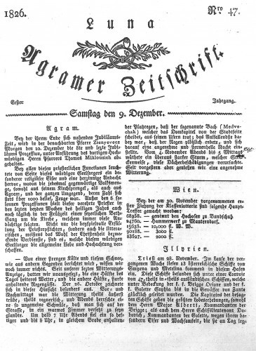 Luna Agramer Zeitschrift : 1,47(1826) / Herausgeber und Redacteurs F. S. Stauduar.