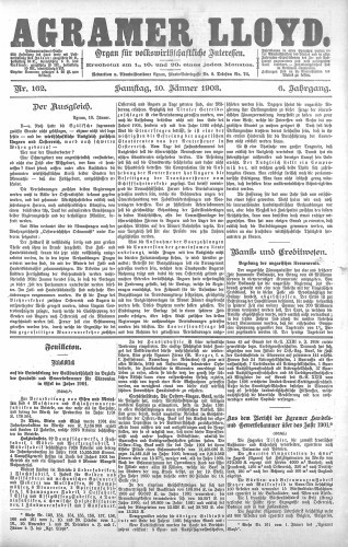 Agramer Lloyd  : organ für volkswirtschaftliche Interessen : 6,162(1903) / verantwortlicher Redacteur E. L. Blau.