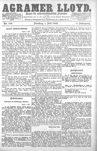 Agramer Lloyd  : organ für volkswirtschaftliche Interessen : 5,143(1902) / verantwortlicher Redacteur E. L. Blau.