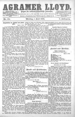 Agramer Lloyd  : organ für volkswirtschaftliche Interessen : 6,176(1903) / verantwortlicher Redacteur E. L. Blau.