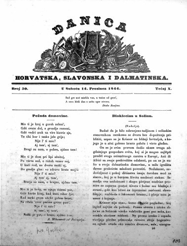 Danica horvatska, slavonska i dalmatinska : 10,50(1844)  / učrednik Ljudevit Gaj.