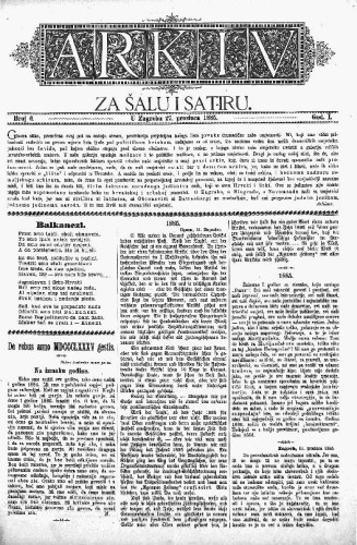 Arkiv za šalu i satiru : 1,6(1885) / [odgovorni urednik Julio Rorauer].