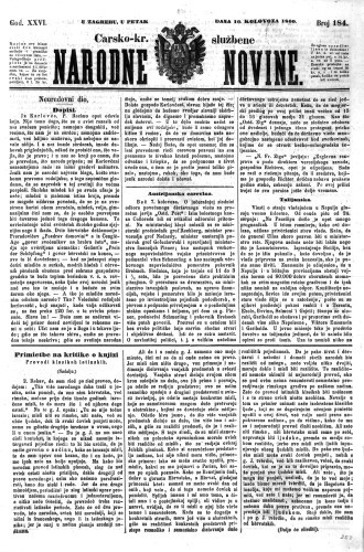Carsko-kr. službene narodne novine : 26,184(1860)  / odgovorni učrednik Dr. Demeter.