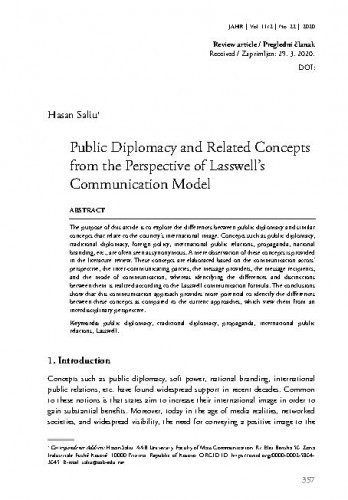 Public diplomacy and related concepts from the perspective of Lasswell’s communication model / Hasan Saliu.