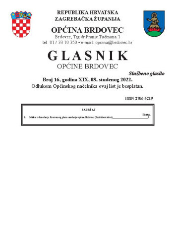 Glasnik Općine Brdovec : 19,16(2022)  / uredništvo Alen Prelec, Maja Coner i Daniel Bukovinski.