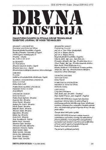Drvna industrija : znanstveni časopis za pitanja drvne tehnologije : 71,3(2020) / glavni i odgovorni urednik Ružica Beljo-Lučić.