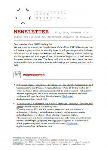 Newsletter  / Centre for Cultural and Historical Research of Socialism = Centar za kultorološka i povijesna istraživanja socijalizma ; editor Anita Buhin.