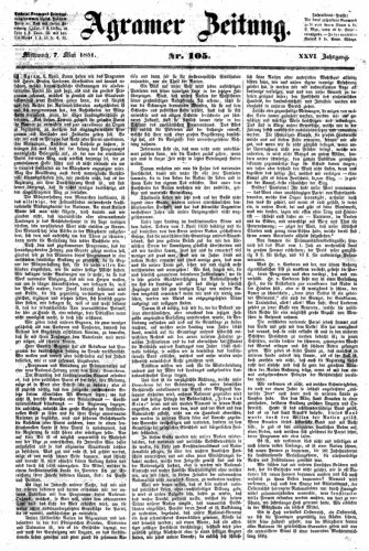 Agramer Zeitung : 26,105(1851) / für die Redaktion verantwortlich Ivan Sonvan