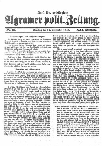 Agramer politische Zeitung : 21,73(1846) / Verlager und Redacteur Franz Stauduar.