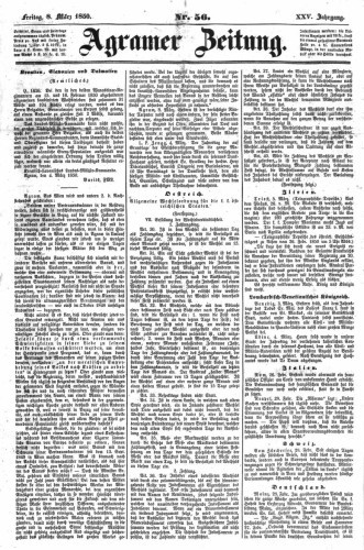 Agramer Zeitung : 25,56(1850) / Redacteur und Verleger F. S. Stauduar.