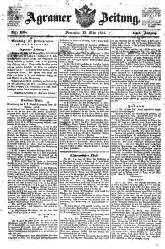 Agramer Zeitung : 29,68(1854) / für die Redaktion verantwortlich Ivan Sonvan. 