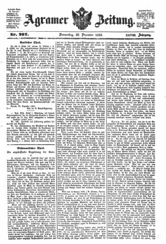 Agramer Zeitung : 28,297(1853) / Redakteur und Verleger F. S. Stauduar.