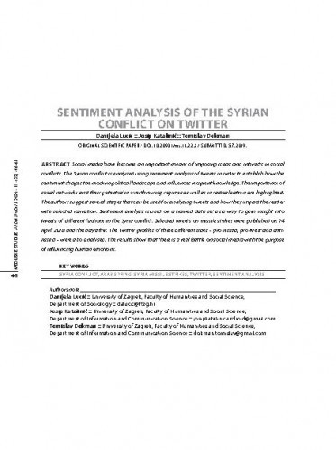 Sentiment analysis of the Syrian conflict on Twitter / Danijela Lucić, Josip Katalinić, Tomislav Dokman.