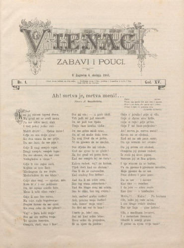 Vienac : zabavi i pouci. : 15,1(1883) / uredjuju V. Klaić i M. Maravić.