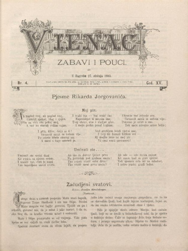 Vienac : zabavi i pouci. : 15,4(1883) / uredjuju V. Klaić i M. Maravić.