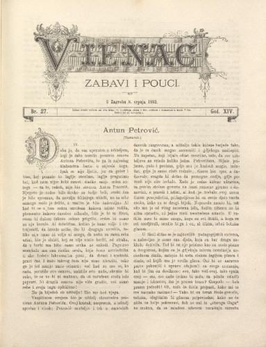 Vienac : zabavi i pouci. : 14,27(1882) / urednik Fran Folnegović.