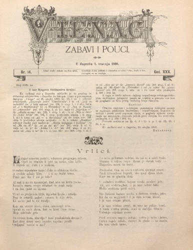 Vienac : zabavi i pouci. : 30,14(1898) / uredjuje Bartol Inhof.