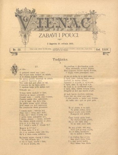 Vienac : zabavi i pouci. : 24,22(1892) / uredjuju V. Klaić i M. Maravić.