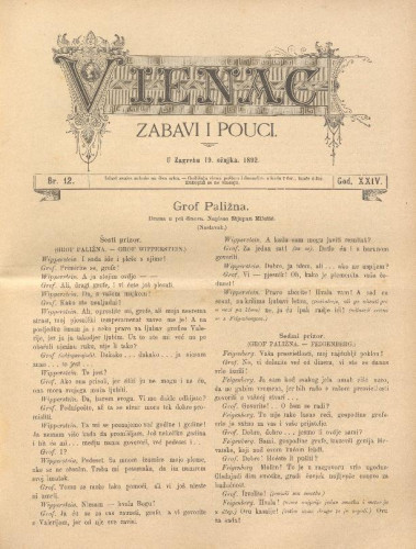 Vienac : zabavi i pouci. : 24,12(1892) / uredjuju V. Klaić i M. Maravić.