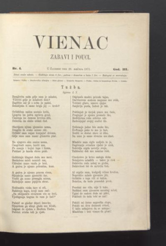 Vienac : zabavi i pouci. : 3,4(1871) / urednici Ivan Perkovac i Ivan Dežman.