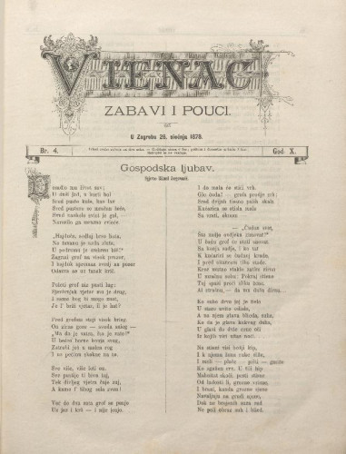 Vienac : zabavi i pouci. : 10,4(1878) / urednik August Šenoa.