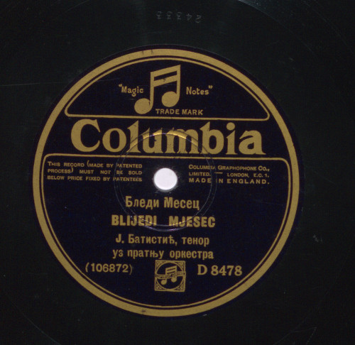 Blijedi mjesec / [izvodi] J. Batistić, tenor uz pratnju orkestra.