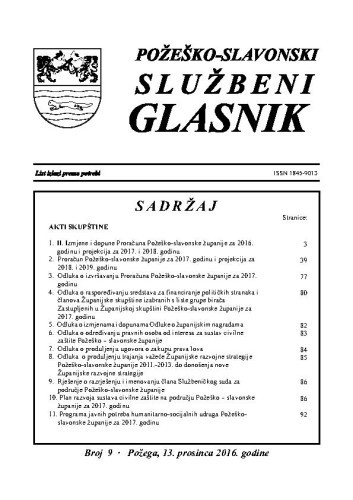 Požeško-slavonski službeni glasnik :9(2016)  / odgovorni urednik Željko Obradović.