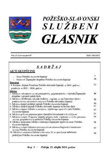 Požeško-slavonski službeni glasnik : 5(2024)  / glavna urednica Mateja Tomašević.