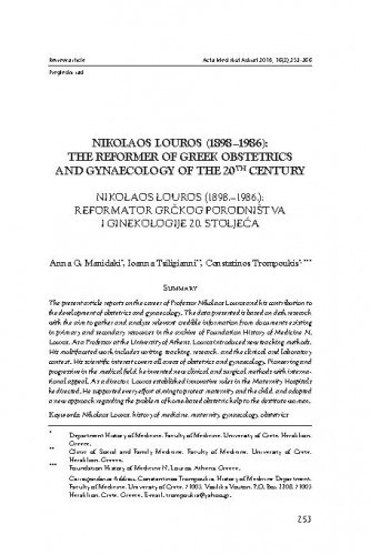 Nikolaos Louros (1898–1986) : the reformer of Greek obstetrics and gynaecology of the 20th century / Anna G. Manidaki, Ioanna Tsiligianni, Constatinos Trompoukis.