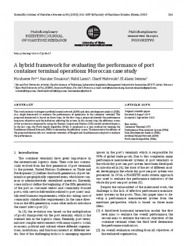 A hybrid framework for evaluating the performance of port container terminal operations   : Moroccan case study  / Mouhsene Fri, Kaoutar Douaioui, Nabil Lamii, Charif Mabrouki, El Alami Semma.