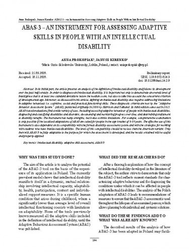 ABAS-3 : an instrument for assessing adaptive skills in people with an intellectual disability / Anna Prokopiak, Janusz Kirenko.